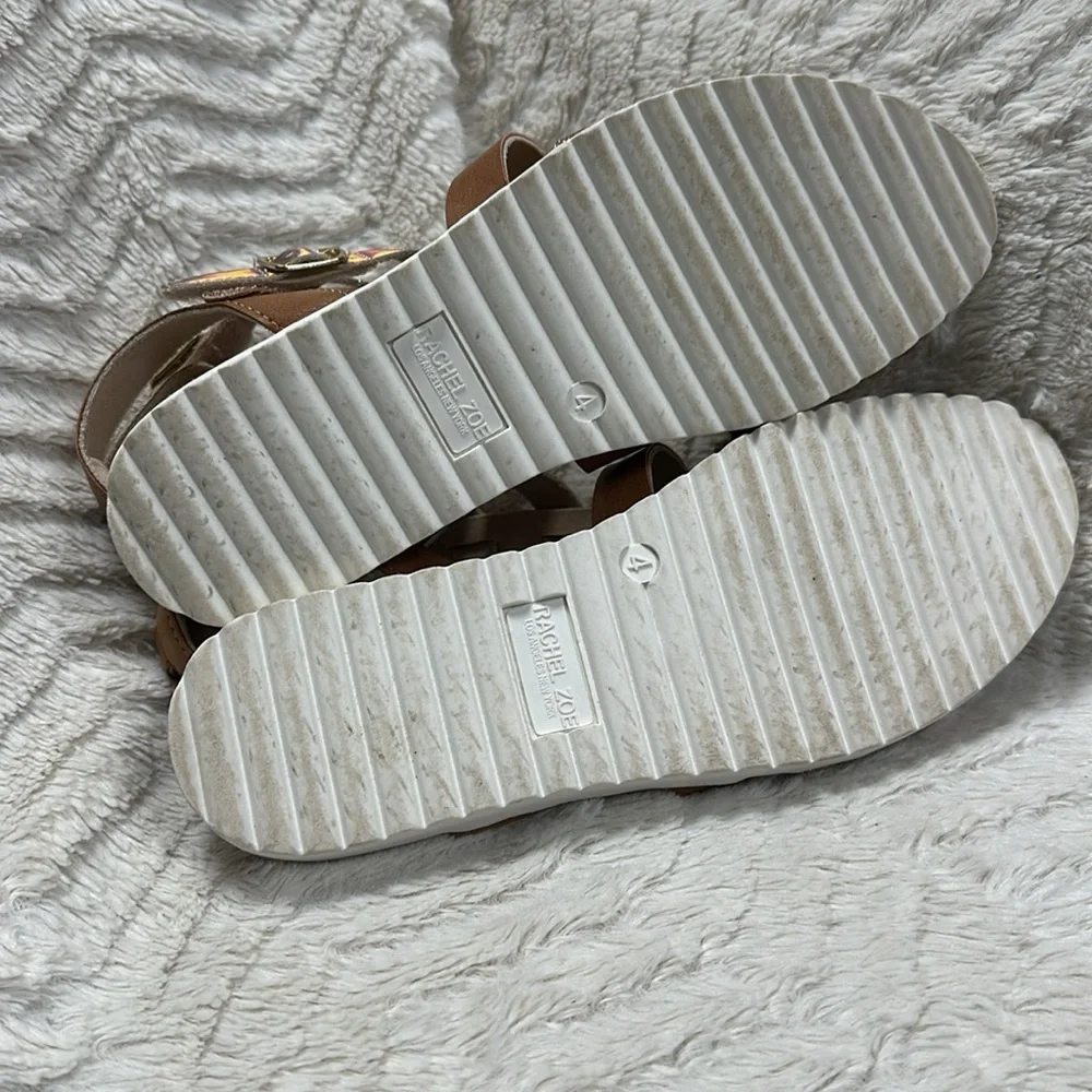 Rachel Zoe Girls Tan Shiny & Glittery Sandals VELCRO STRAPS,  Girls' 4 EUC!